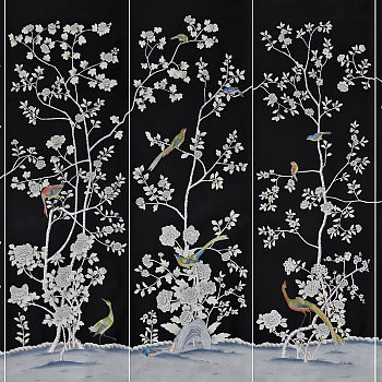 中式欧式花鸟壁纸壁布壁画背景画 (22)