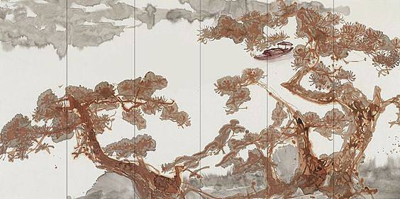 中式松树图案壁纸壁布壁画背景画