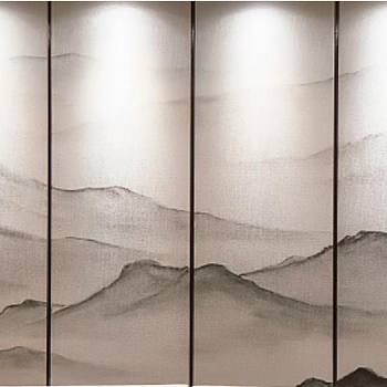 新中式水墨山水壁画壁布壁纸墙纸屏风图案a (17)
