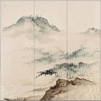 新中式水墨山水壁画壁布壁纸墙纸屏风图案a (34)
