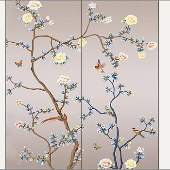 中式欧式田园花鸟壁纸壁画壁布背景画 (87)