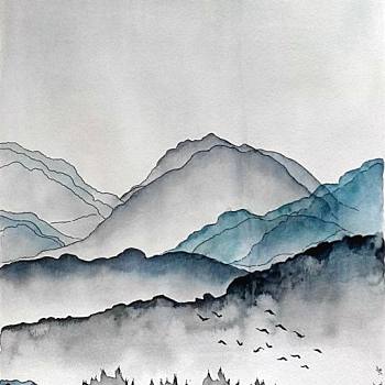 中式水墨山水壁纸背景画 (2)