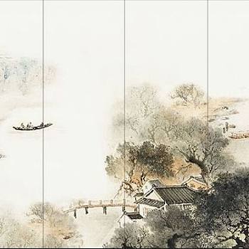 新中式山水壁纸壁画壁布背景画 (11)