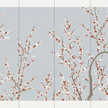新中式梅花壁纸壁画壁布背景画 工笔画(15)