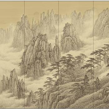 新中式山水壁纸壁画壁布背景画 (2)