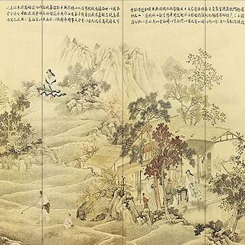新中式水墨山水壁画壁布壁纸墙纸屏风图案a (36)