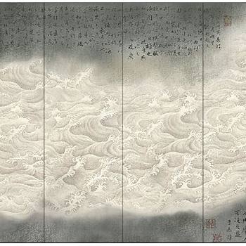 新中式水墨山水壁画壁布壁纸墙纸屏风图案a (30)