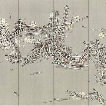 中式水墨干支壁纸壁布背景画 (2)