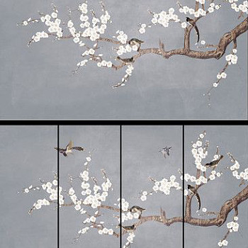 中式欧式田园花鸟壁纸壁画壁布背景画工笔画 (50)