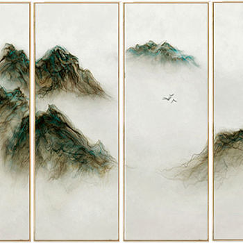 新中式水墨山水壁画壁布壁纸墙纸屏风图案 (30)
