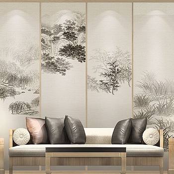 新中式山水壁纸壁画壁布背景画 b (3)