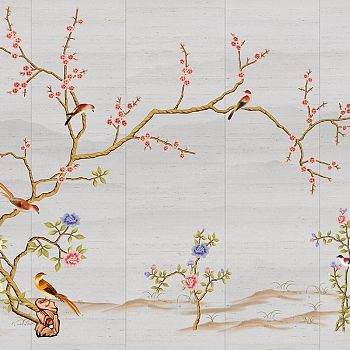 中式欧式田园花鸟壁纸壁画壁布背景画 (71)
