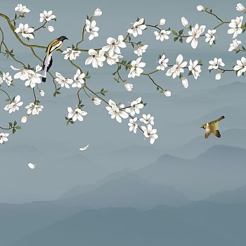中式欧式田园花鸟壁纸壁画壁布背景画 (76)