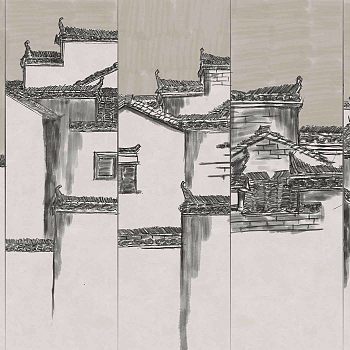 新中式徽派建筑壁纸壁画 (2)