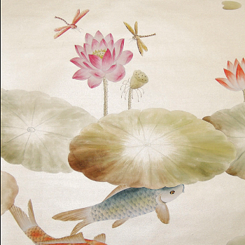 中式鱼荷花图案壁纸壁布壁画