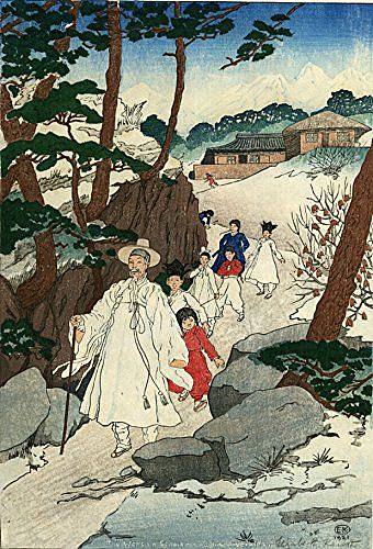 韩国朝鲜族韩式古典人物山水字画 (5)
