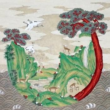 韩国朝鲜族韩式古典人物山水字画 (25)