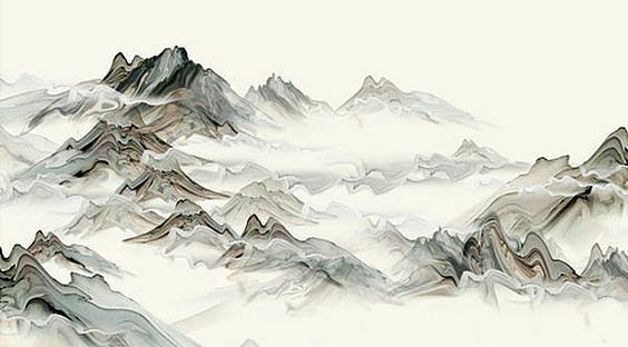 新中式山水图案壁纸壁布背景画材质贴图 (6)