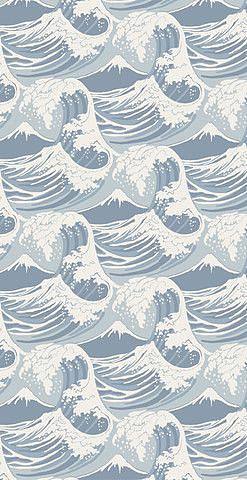 日式新中式水纹海浪图案手绘壁纸壁布壁画a (1)