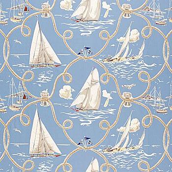 地中海帆船航海图案儿童房壁纸 (23)