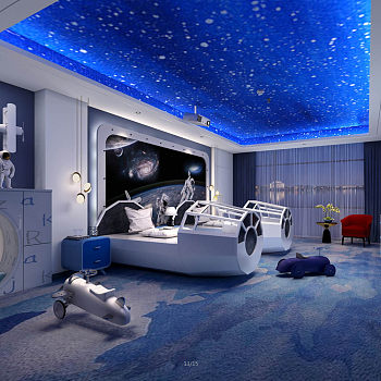 酒店太空宇航员主题亲子客房儿童房3d模型下载