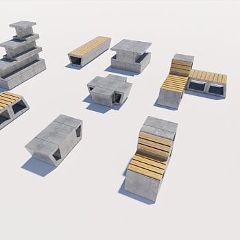 现代组合坐凳 模数化 清水混凝土 户外家具 模块化