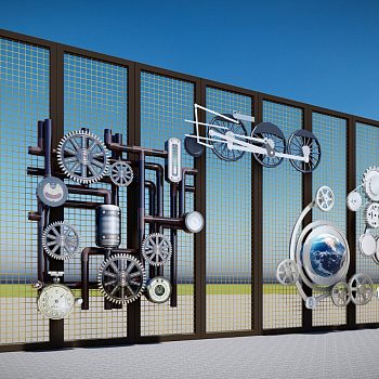 现代工业风重金属挂件装饰齿轮文化步行街标识景墙