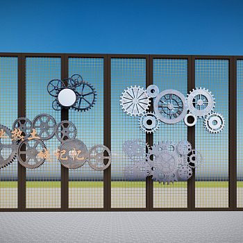 现代工业风重金属挂件装饰齿轮文化步行街标识景墙