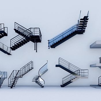 现代 室内楼梯 外挂楼梯 直梯 跃层楼梯 楼梯组合 创意楼梯
