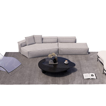 现代沙发茶几组合地毯单人沙发休闲沙发沙发凳