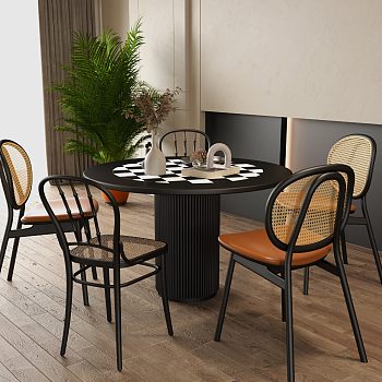 现代高级黑餐厅餐桌椅组合