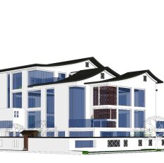 新中式白色叠拼住宅模型